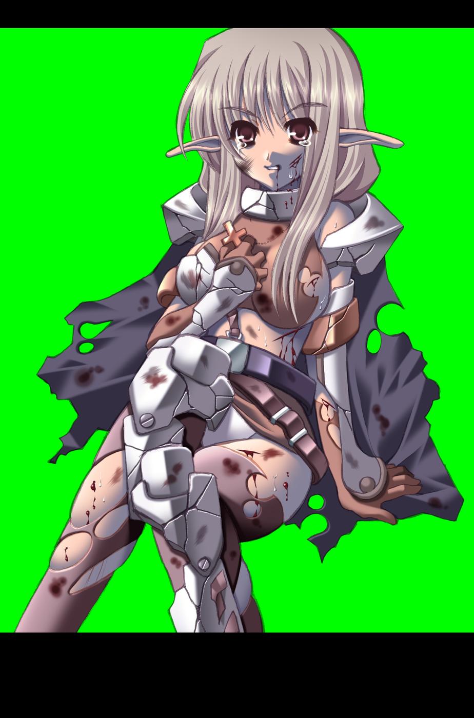 armor blood brown_eyes brown_hair elf hakoiri_nyanko highres injury pain paladin paladin_(ragnarok_online) panties pointy_ears ragnarok_online tears underwear white_panties