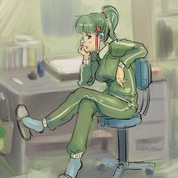 glasses green_track_suit homeko michael_f91 os-tan sitting slippers solo track_suit xp_home-tan xphome