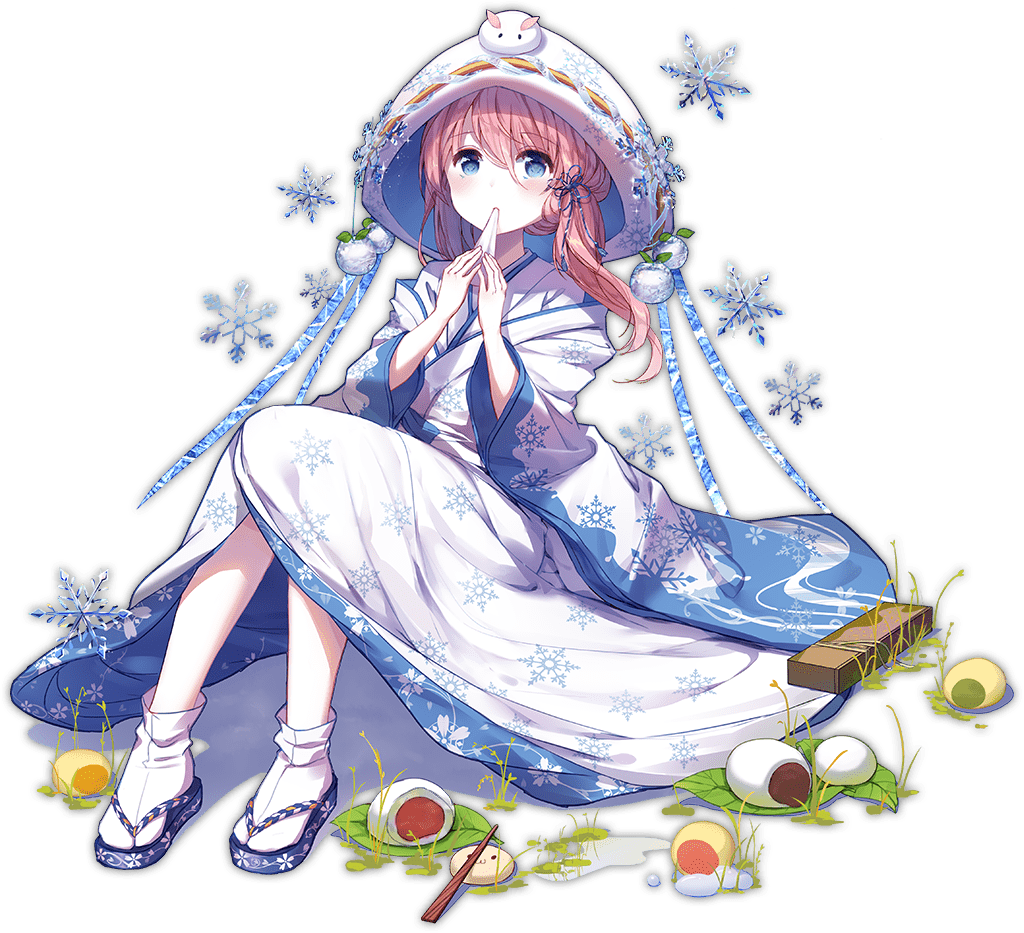 1girl ark_order blue_footwear coat daifuku eating food geta grass holding holding_food ichigo_daifuku japanese_clothes kimono looking_up low_ponytail mochi official_art pink_hair pom_pom_(clothes) side_ponytail sitting snow snow_rabbit socks solo tabi tachi-e transparent_background wagashi white_coat white_hood white_kimono white_socks yue_yue yuki_onna_(ark_order)