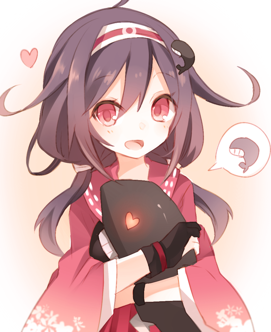 10s 1girl abyssal_ship ahoge bad_id bad_twitter_id black_gloves female_focus gloves hair_between_eyes hair_flaps hair_ornament hairband haori heart i-class_destroyer japanese_clothes kantai_collection kureno622 long_hair low_twintails open_mouth orqz purple_hair red_eyes ryuuhou_(kancolle) simple_background solo taigei_(kancolle) twintails whale_hair_ornament