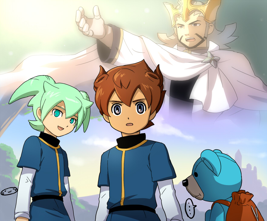 ... 4boys arthur_ou_(inazuma_eleven) bad_id bad_pixiv_id brown_hair crown fei_rune gloves green_hair inazuma_eleven_(series) inazuma_eleven_go inazuma_eleven_go_chrono_stone king_arthur_(inazuma_eleven) male_focus matsukaze_tenma mizuhara_aki multiple_boys open_mouth wonderbat