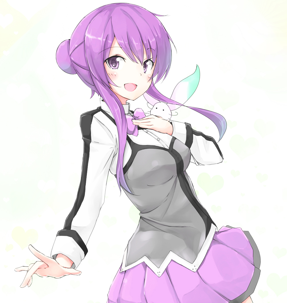 10s 1girl aquarion_(series) aquarion_evol female_focus hair_bun mikono_suzushiro purple_eyes purple_hair shush_(aquarion_evol) single_hair_bun skirt solo weeeeen