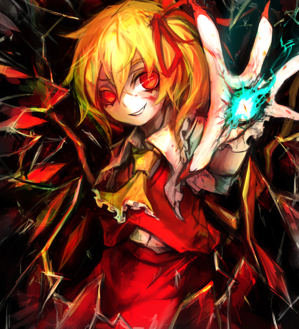 Spark Flandre Scarlet Touhou Girl Aiming At Viewer Ascot Blonde Hair Darkness Energy