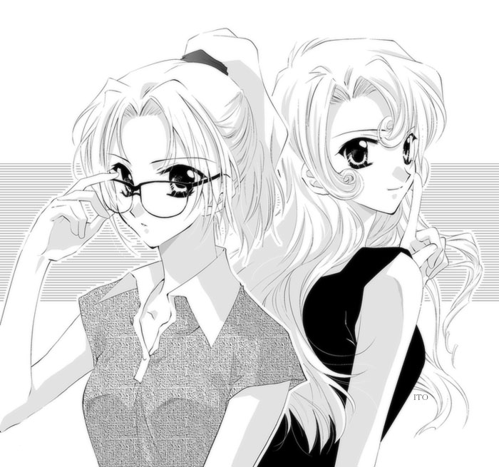 Ito Kisaki Eri Kudou Yukiko Meitantei Conan Bad Id Bad Pixiv Id 2girls Glasses Greyscale 
