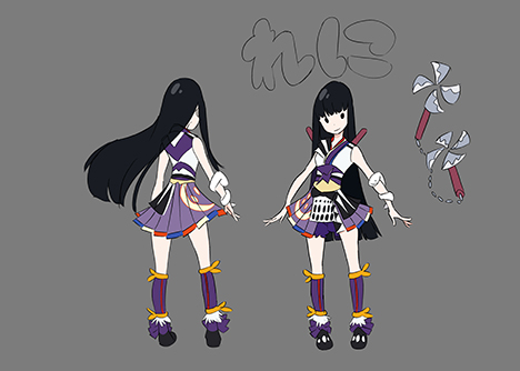 1girl reference_sheet dress full_body lowres momoiro_clover_z official_art production_art purple_dress sushio takagi_reni