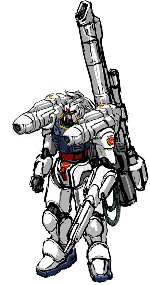 artist_request buster_gundam energy_gun gundam gundam_seed mecha mobile_suit no_humans redesign robot science_fiction sketch v-fin weapon