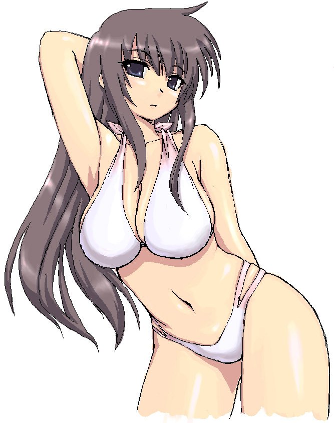 bikini black_eyes grey_hair long_hair solo swimsuit tagme white_bikini zanzi