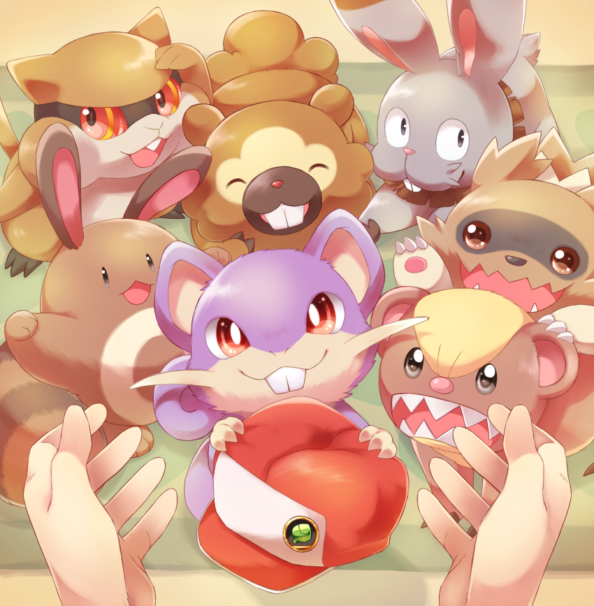 1boy :3 :d badge baseball_cap bidoof bright_pupils brown_eyes buck_teeth bunnelby claws creatures_(company) ebisaki fur game_freak gen_1_pokemon gen_2_pokemon gen_3_pokemon gen_4_pokemon gen_5_pokemon gen_6_pokemon gen_7_pokemon grey_eyes hat leaf looking_at_viewer mouse_(animal) nintendo open_mouth patrat pokemon pokemon_(creature) pokemon_bw pokemon_dppt pokemon_gsc pokemon_rse pokemon_sm pokemon_xy rabbit rattata red_(pokemon) red_(pokemon_sm) red_eyes sentret sharp_teeth smile tail teeth tongue whiskers yungoos zigzagoon