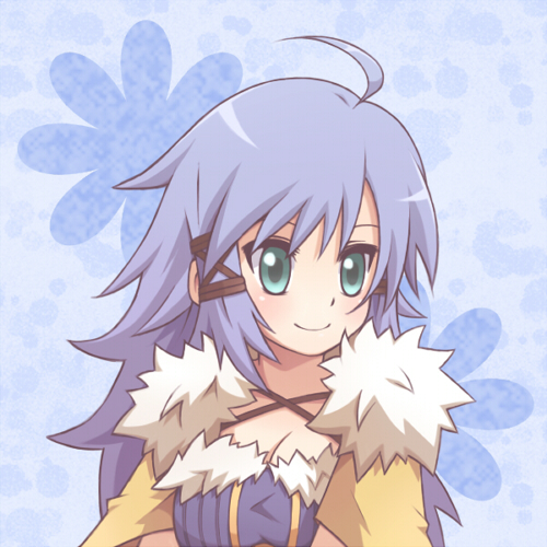 1girl ahoge aqua_eyes blue_hair breasts cleavage female_focus final_fantasy final_fantasy_crystal_chronicles lowres selkie smile solo wolfie_selkie_(female)