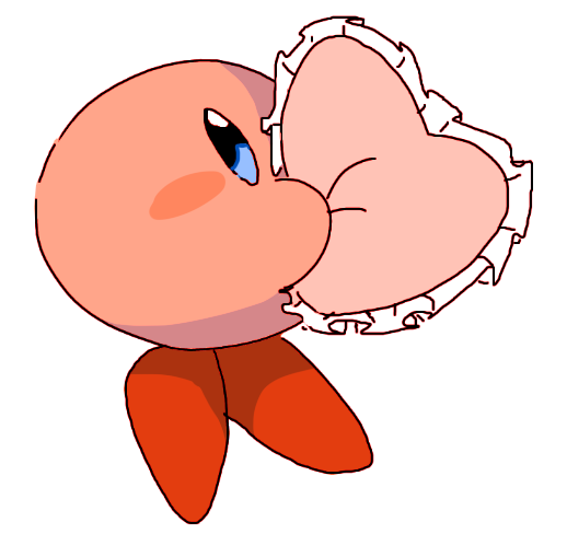 blue_eyes blush blush_stickers cushion frills from_side full_body heart holding kirby kirby_(series) nintendo no_humans hugging_object simple_background sketch solo sp_(sweet_potato) white_background