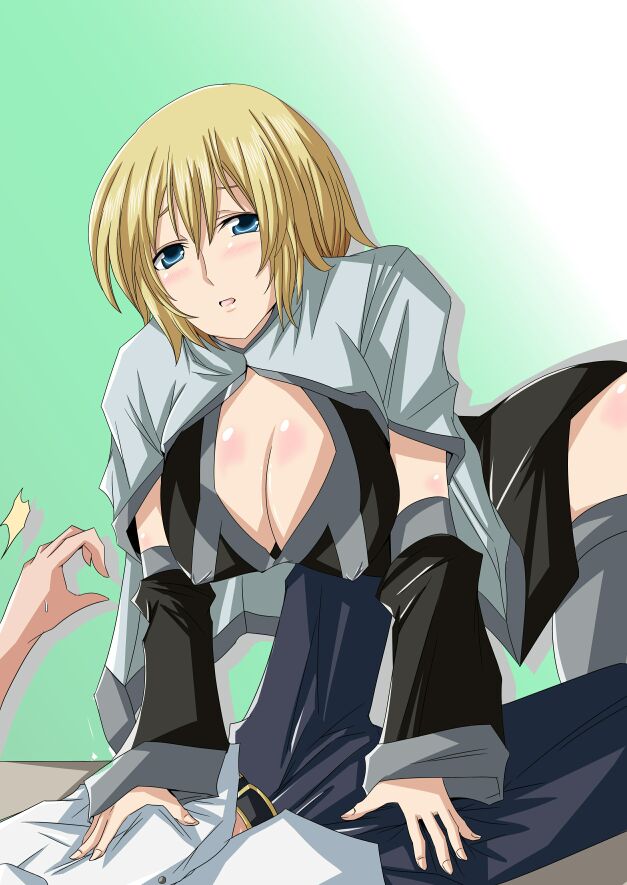 1boy 1girl a_certain_high_school_uniform belt black_belt blonde_hair blue_eyes breasts cleavage commentary_request covered_erect_nipples girl_on_top gradient_background green_background grey_pants hanging_breasts kamijou_touma large_breasts light_blush lying medium_hair nonnon_(yudenonno) nun on_back open_mouth orsola_aquinas pants partial_commentary pointy_breasts school_uniform shirt toaru_majutsu_no_index white_shirt