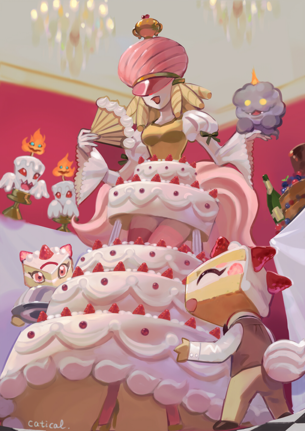 breasts cake candmon digimon food high_heels highres lipstick makeup weddinmon