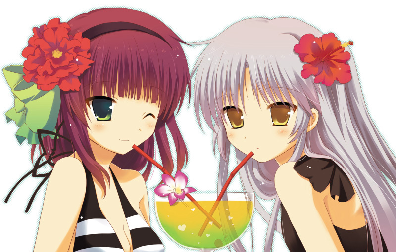 10s angel_beats! drink green_eyes hairband long_hair pokopi purple_hair short_hair silver_hair tenshi_(angel_beats!) yellow_eyes nakamura_yuri