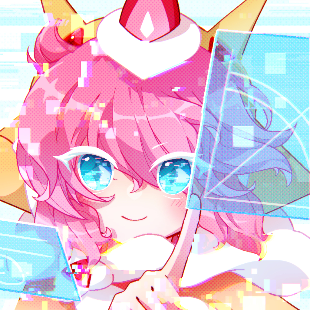 1other androgynous b4c5ce blue_eyes blush cape commentary_request cookie_run cookie_run:_kingdom food fruit fur-trimmed_cape fur_trim holographic_monitor humanization looking_at_viewer other_focus pink_hair short_hair smile solo strawberry strawberry_crepe_cookie upper_body yellow_cape