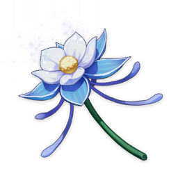 artist_request blue_theme commentary dust_cloud english_commentary flower flower_focus game_cg genshin_impact item item_focus light_particles lowres no_humans official_art petals plant pollen still_life third-party_source transparent_background