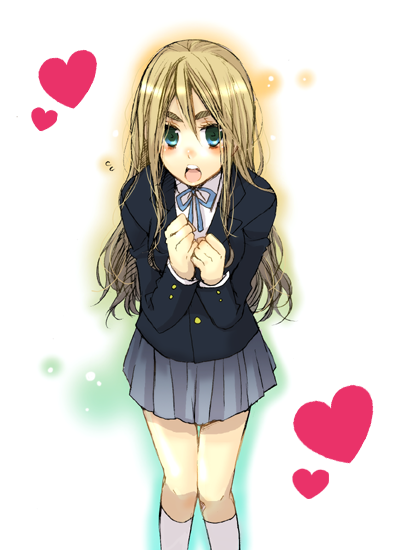 1girl bad_id bad_pixiv_id blonde_hair blue_eyes female_focus gradient_background heart k-on! kotobuki_tsumugi leaning_forward logicon long_hair school_uniform solo