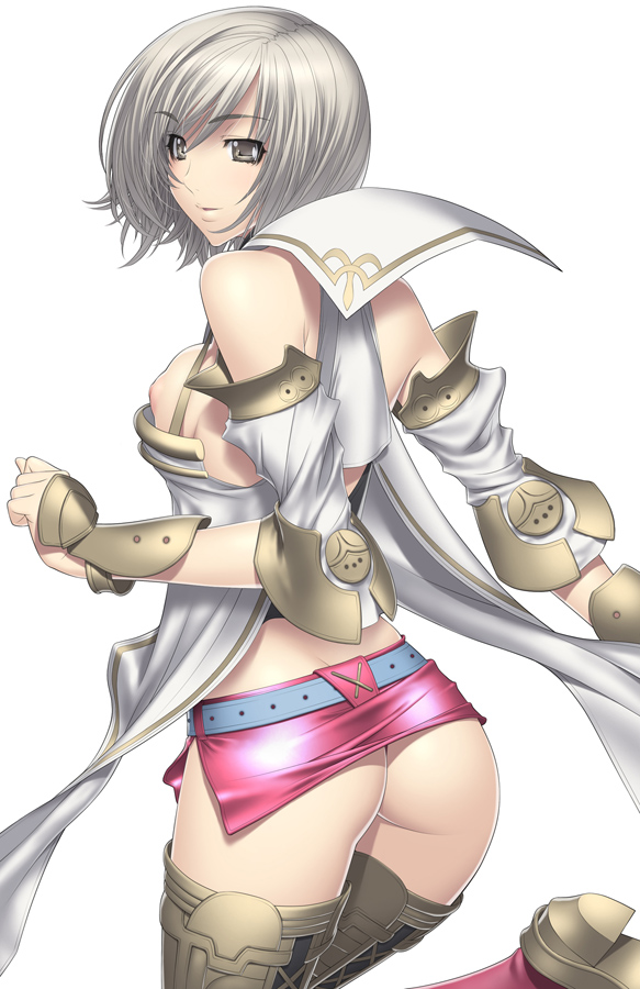 00s 1girl ashelia_b&#039;nargin_dalmasca ass female_focus final_fantasy final_fantasy_xii huge_ass kansuke miniskirt nipple_slip nipples no_panties skirt solo thighhighs