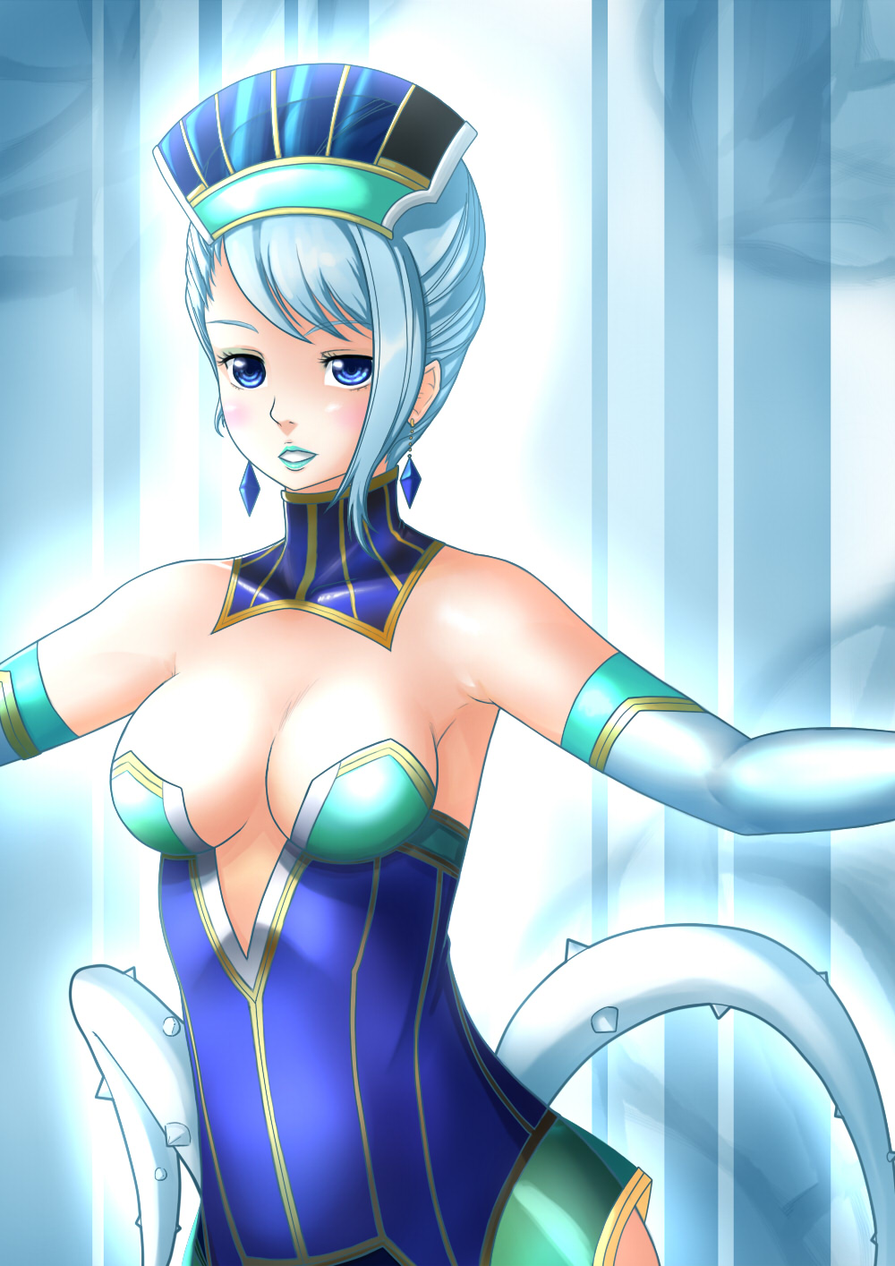 10s 1girl blue_hair blue_rose_(tiger_&amp;_bunny) breasts finalcake highres karina_lyle large_breasts lipstick makeup tiger_&amp;_bunny