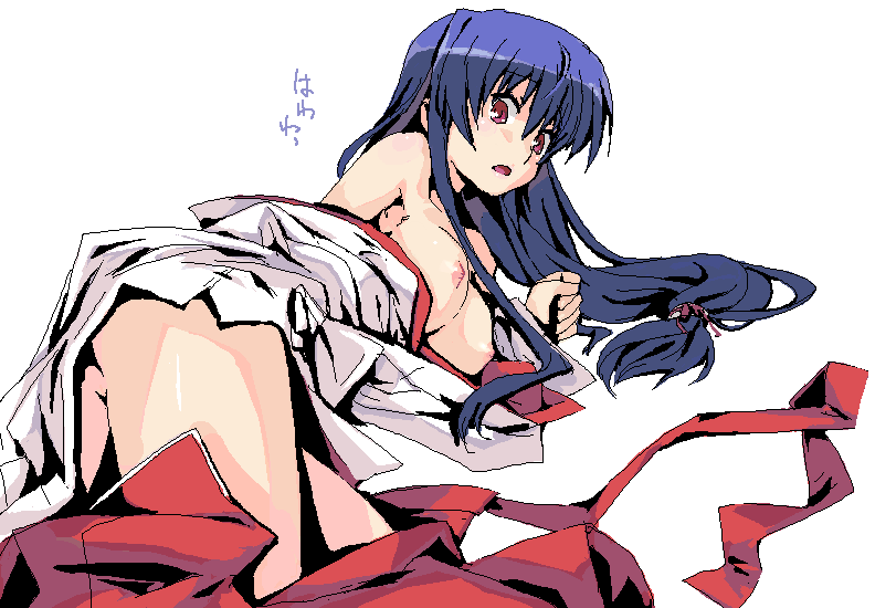 00s 1girl akabane_kureha blue_hair breasts female_focus koma_(qqq111) large_breasts long_hair night_wizard nipples oekaki open_clothes red_eyes solo