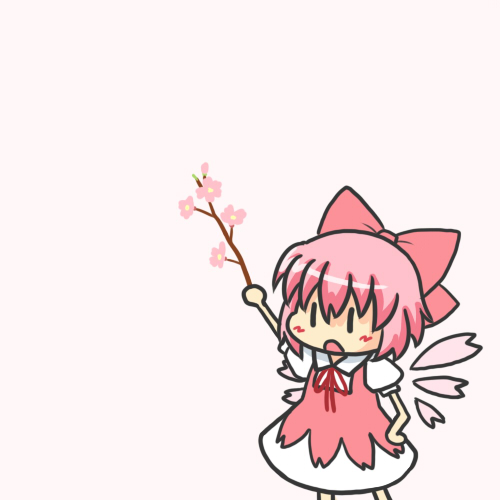 1girl alternate_color alternate_element bow cherry_blossoms cirno female_focus hair_bow lowres open_mouth pink_hair ribbon sakura_cirno solo touhou wings yunkaasu_(kakushiaji) |_|