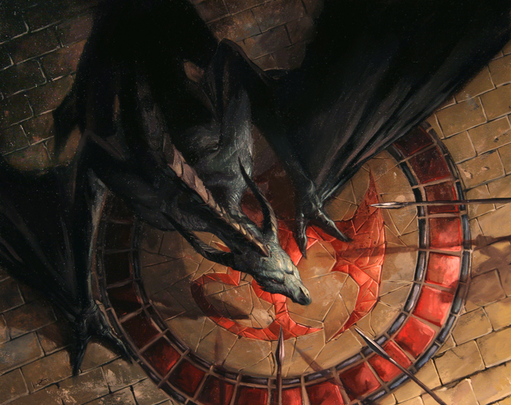 amorphous_drake animal_focus claws dragon everquest from_above horns lucas_graciano monster no_humans official_art oil_painting_(medium) painting_(medium) polearm solo spear stone_floor traditional_media weapon western_dragon wings wyvern