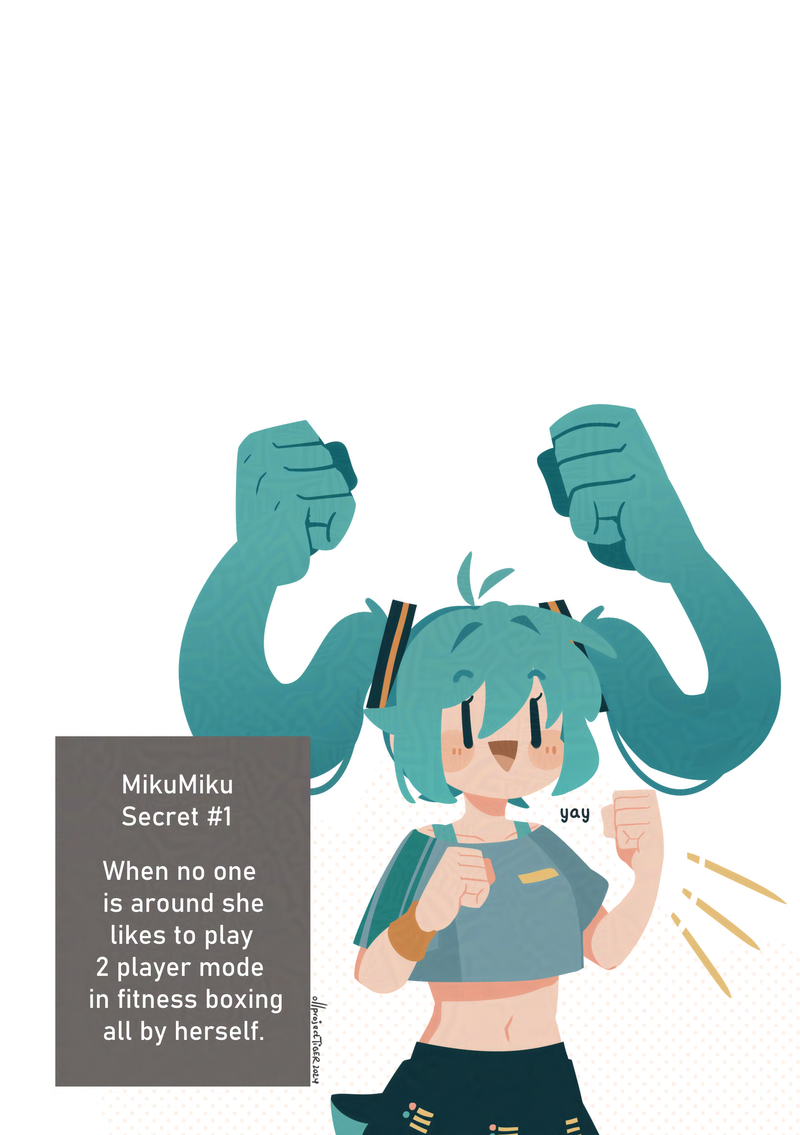 1girl :d adversarial_noise aqua_hair bare_shoulders black_skirt blush_stickers bra_strap clenched_hands crop_top dotted_background english_text extra_arms eyelashes fitness_boxing fitness_boxing_feat._hatsune_miku:_isshoni_exercise hatsune_miku long_hair midriff notice_lines open_mouth prehensile_hair projecttiger skirt smile solo triangle_mouth twintails very_long_hair vocaloid white_background |_|