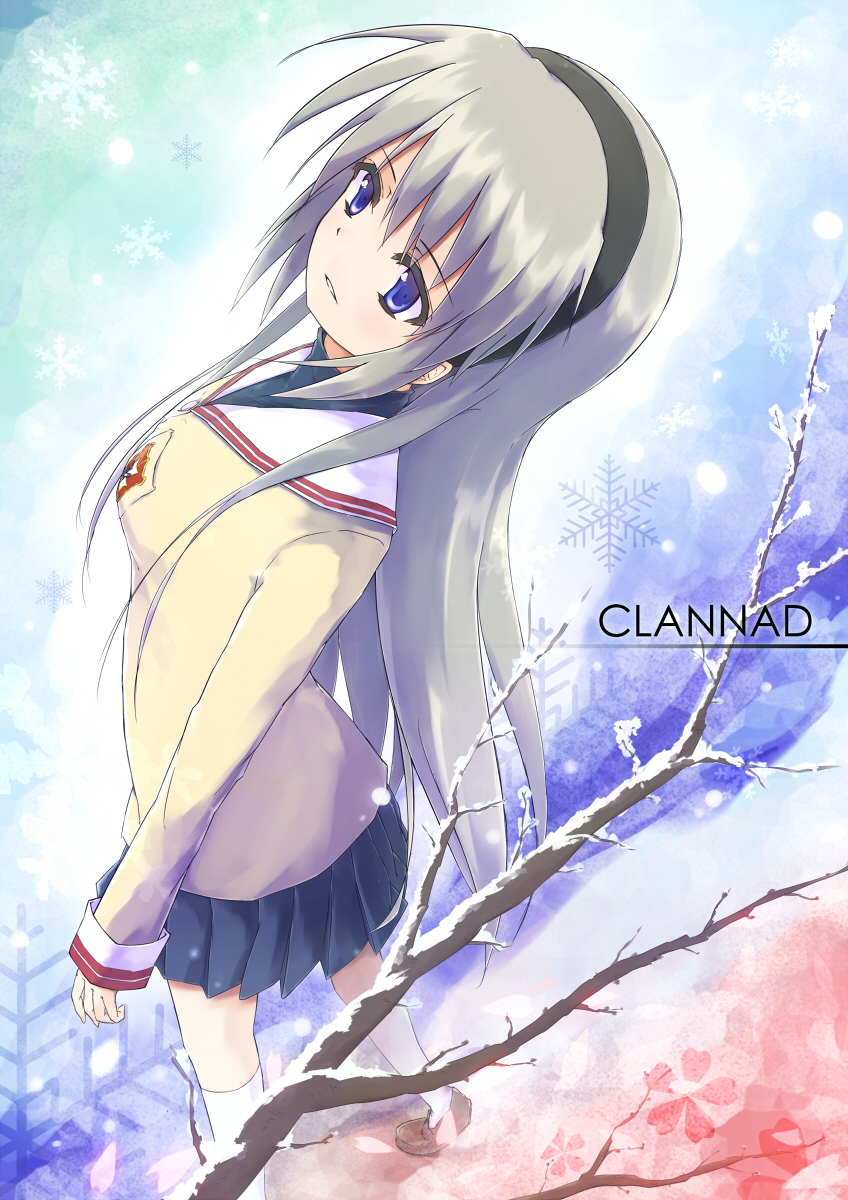 00s 1girl bad_id bad_pixiv_id blue_eyes clannad hairband highres long_hair sakagami_tomoyo school_uniform seigo silver_hair