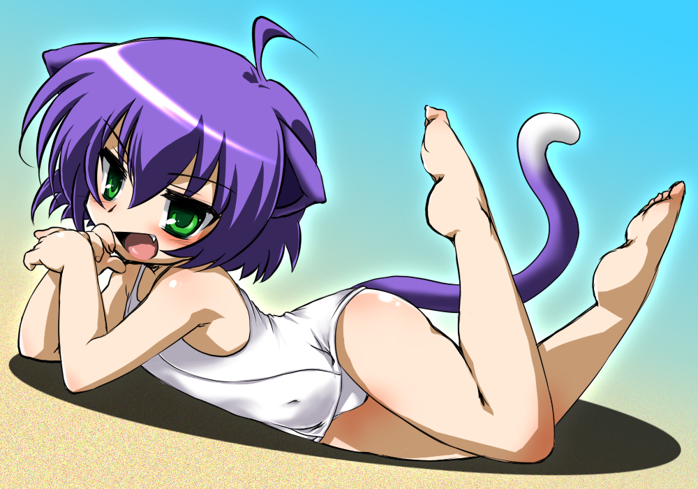 00s animal_ears bad_id bad_pixiv_id kyouran_kazoku_nikki midarezaki_kyouka mochiko_(x-game) one-piece_swimsuit school_swimsuit solo swimsuit tail white_school_swimsuit white_one-piece_swimsuit