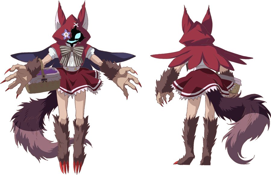 1girl animal_ears animal_hands aqua_eyes basket capelet character_sheet evil_smile grimms_notes grimms_notes_the_animation holding holding_basket hood hooded_capelet kawashima_hisashi little_red_wolf_(grimms_notes) monster_girl multiple_views official_art red_capelet red_claws red_hood red_skirt ribbon simple_background skirt smile tail werewolf white_background