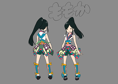 1girl ariyasu_momoka blue_dress reference_sheet dress full_body lowres momoiro_clover_z official_art production_art sushio