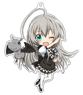 1girl ;d ahoge apron black_apron black_footwear blush bow bowtie checkered_bow checkered_bowtie checkered_clothes checkered_skirt chibi clenched_hand commentary_request full_body green_eyes haiyore!_nyaruko-san happy henshin_pose huge_ahoge looking_at_viewer lowres miniskirt nyarlathotep_(nyaruko-san) one_eye_closed open_mouth outstretched_arm puffy_short_sleeves puffy_sleeves shantak_(nyaruko-san) shirt short_sleeves simple_background skirt smile solo standing tareme thighhighs white_background white_shirt white_thighhighs yuto_(dialique) zettai_ryouiki