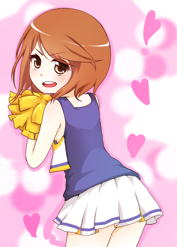 10s 1girl akasaki_chinatsu brown_eyes brown_hair cheerleader chuunibyou_demo_koi_ga_shitai! cosplay female_focus i.u.y kinuhata_saiai pom_pom_(cheerleading) short_hair solo toaru_kagaku_no_railgun toaru_majutsu_no_index voice_actor_connection