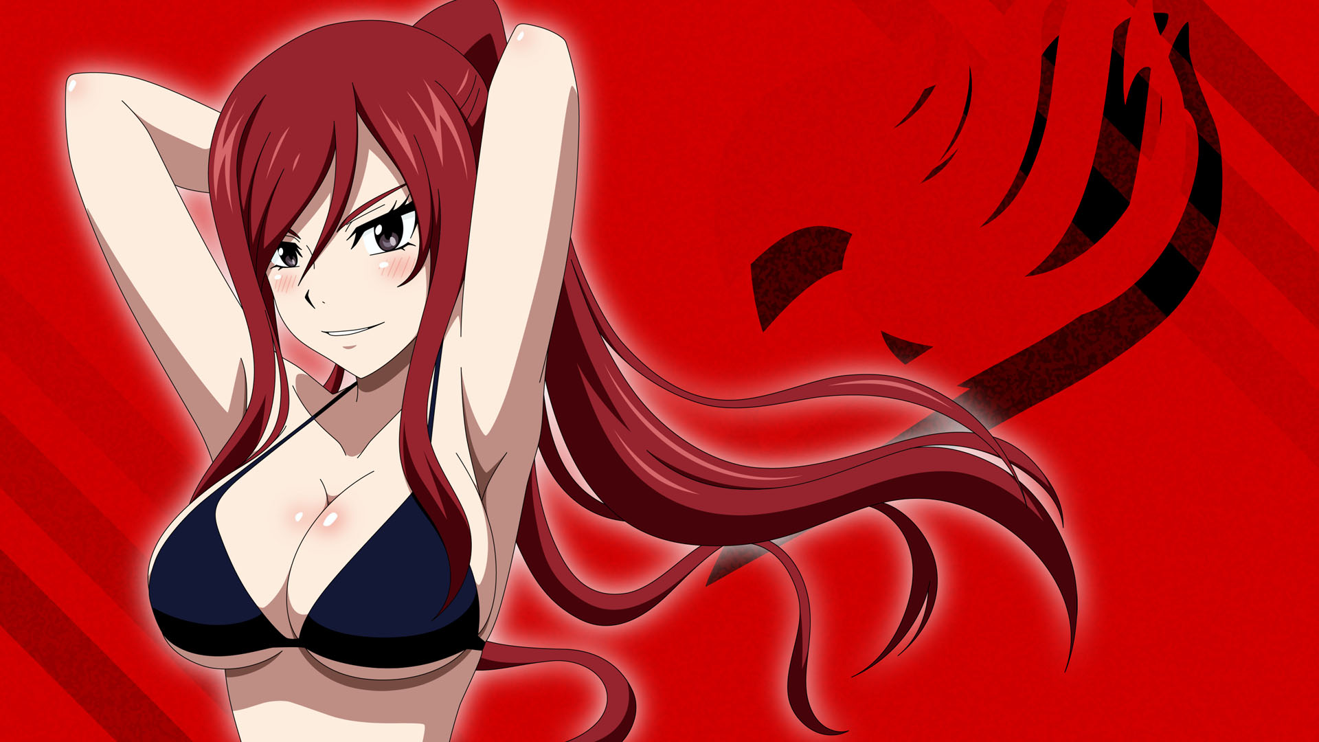 erza scarlet, fairy tail, highres, wallpaper, 1girl, armpits