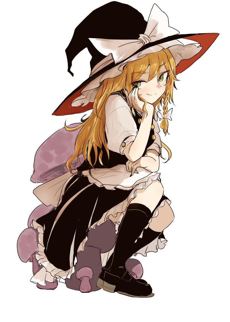 Necro Nekurodayo Kirisame Marisa Touhou 1girl Apron Arm Support Black Footwear Black 