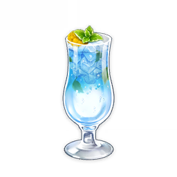 artist_request berry blue_theme commentary cup drink drinking_glass english_commentary food food_focus fruit game_cg garnish genshin_impact ice ice_cube leaf lowres no_humans official_art simple_background still_life third-party_source transparent_background