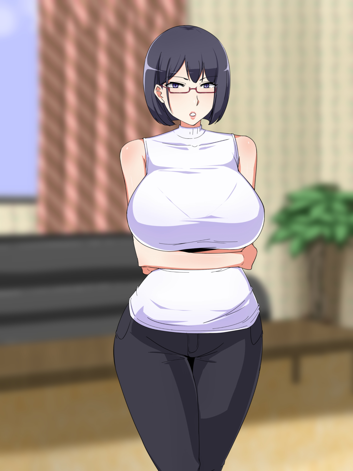 yuuhoku., highres, tagme, 1girl, breasts, female focus, glasses, mature  female - Image View - | Gelbooru - Free Anime and Hentai Gallery