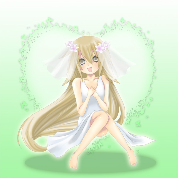 00s barefoot blonde_hair dress flower kusano long_hair sekirei solo sundress very_long_hair