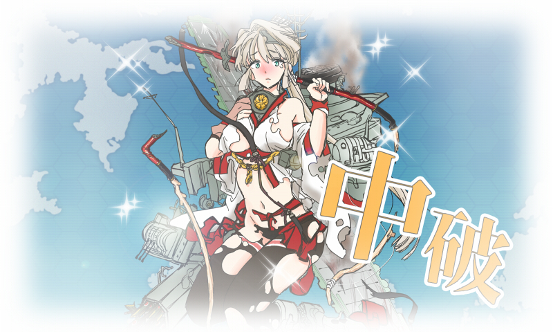 10s 1girl arrow_(projectile) bare_shoulders blonde_hair blue_eyes blush boots bow cccbast fake_screenshot female_focus flight_deck hair_ornament kantai_collection long_hair original pantyhose shinano_(aircraft_carrier) shinano_(kancolle) shinji_(metal-chan) skirt solo torn_clothes torn_pantyhose torn_skirt wide_sleeves