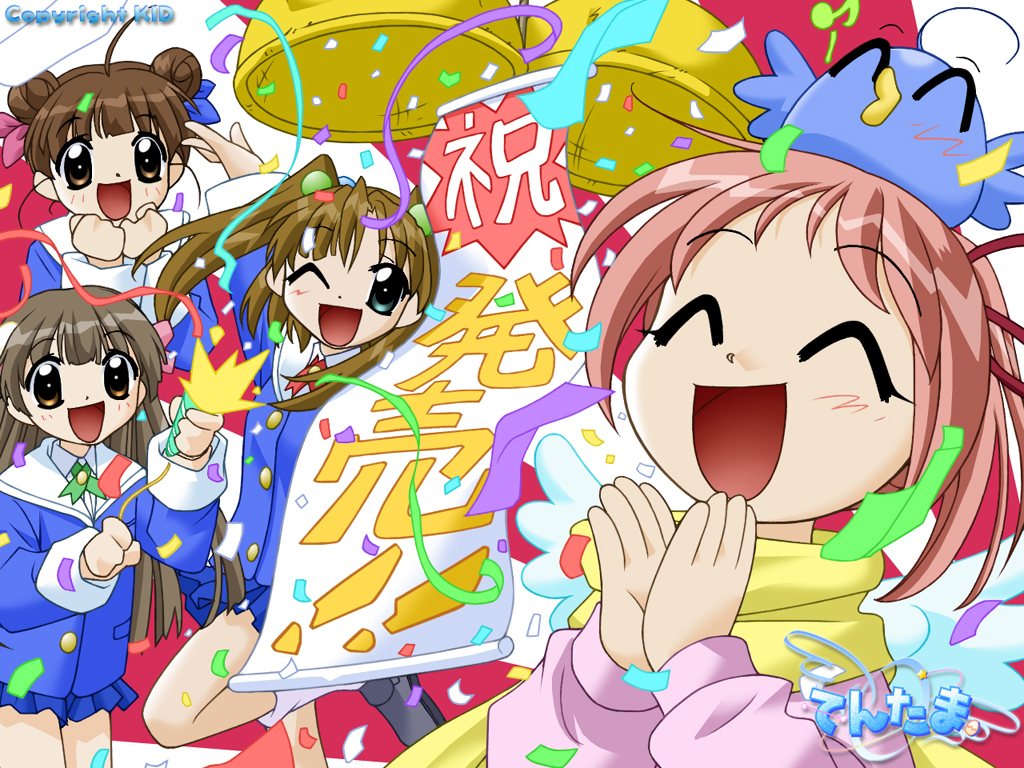 1boy 4girls abstract_background ahoge animal animal_on_head aoi_(bird)_(tentama) aoi_(tentama) aqua_bird aqua_outline aqua_wings archived_source arrow_(symbol) black_outline blue_bow blue_skirt blush bow brown_eyes brown_hair buttons celebration clapping closed_eyes collar collared_jacket collared_shirt company_name confetti confetti_ball copyright_name cracked_egg cross_tie detached_wings dot_nose double_bun dress_shirt enoki_rikako eyelashes gold_buttons green_eyes green_outline grey_outline hair_bobbles hair_bow hair_bun hair_ornament hair_ribbon half_updo hanging_scroll happy holding holding_party_popper jacket karin_(tentama) koshimizu_takayuki light_brown_hair logo long_hair microskirt multiple_girls official_art official_wallpaper on_head outline party_popper pink_bow pink_hair pink_sleeve_cuffs pink_sleeves pink_sweater pleated_skirt ponytail red_ribbon ribbon sailor_collar scarf school_uniform scroll second-party_source shirt short_hair simple_background skirt sleeve_cuffs star_(symbol) straight_hair streamers sweater tanaka_yuuri_(tentama) tentama tentama:_1st_sunny_side title translation_request twintails undershirt watase_futaba white_collar white_sailor_collar white_shirt white_sleeve_cuffs white_undershirt white_wings wing_collar wings yellow_scarf