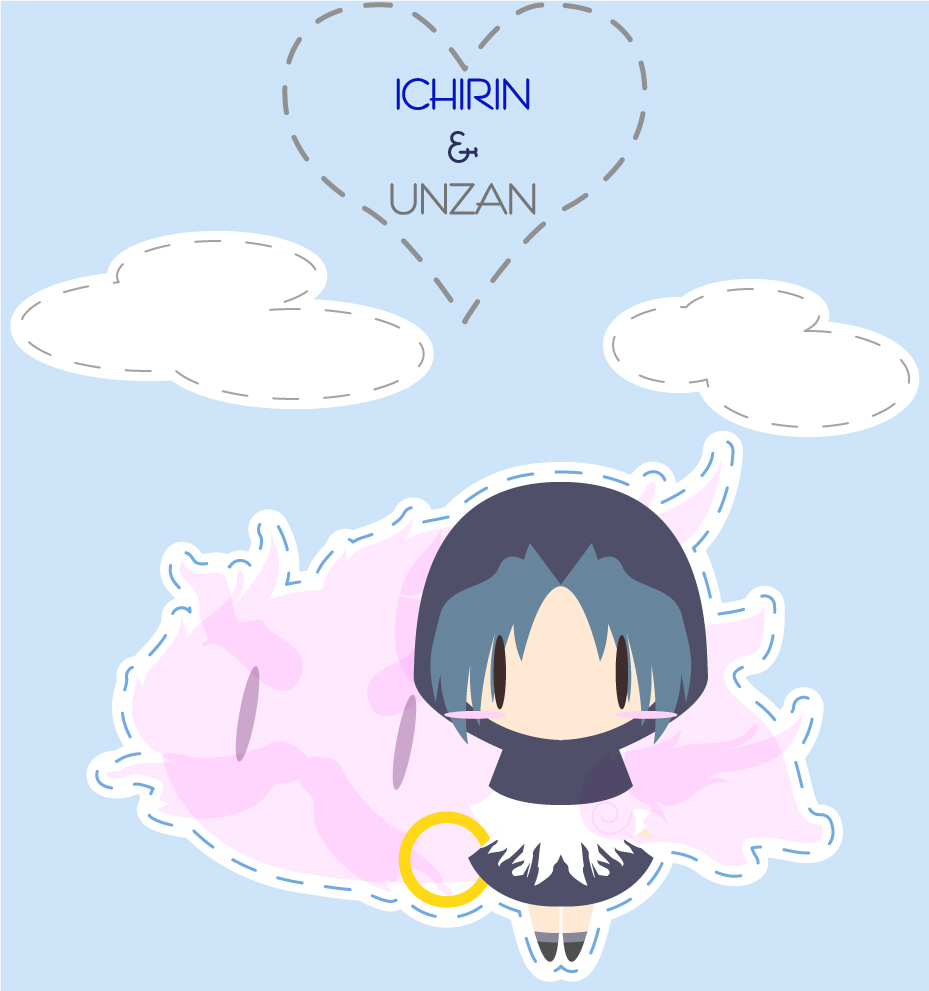 1girl alice4127 blue_hair chibi cloud jewelry kumoi_ichirin ring short_hair takanashi_hiyori touhou unzan