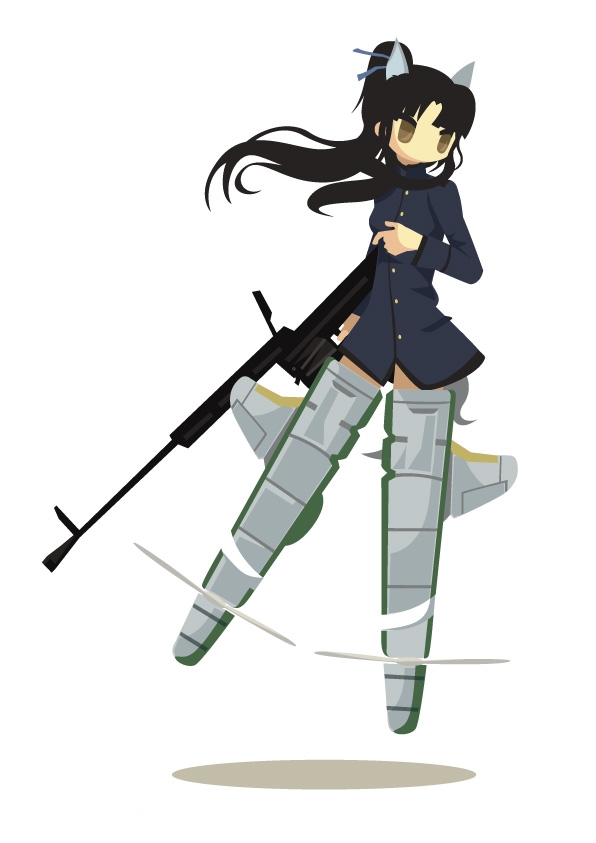 1girl animal_ears chibi flying gun hattori_shizuka kamereon_three machine_gun military military_uniform strike_witches striker_unit tail weapon world_witches_series