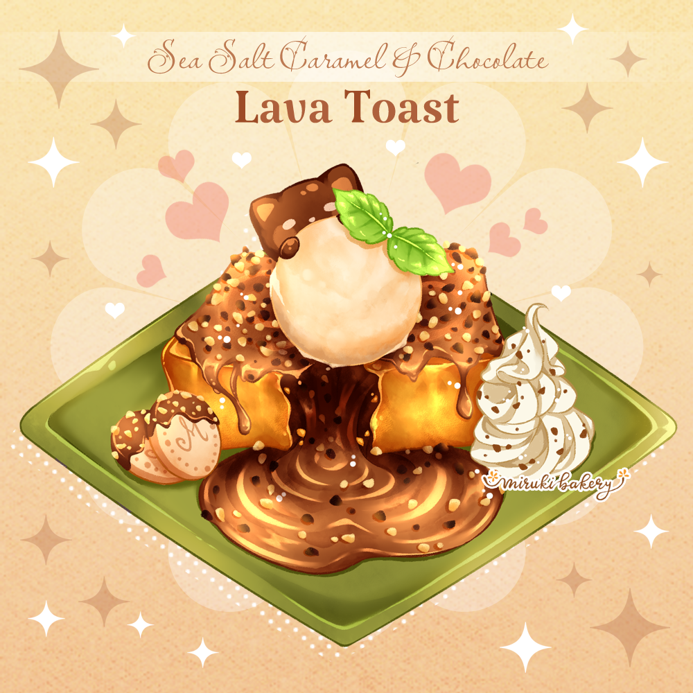 animal-themed_food artist_name bread bread_slice brown_background chocolate_syrup chocomiruki commentary_request cookie english_text flower food food_focus gradient_background heart napkin no_humans nut_(food) original sparkle toast whipped_cream