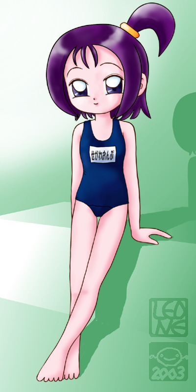 1girl ojamajo_doremi purple_eyes purple_hair segawa_onpu swimsuit