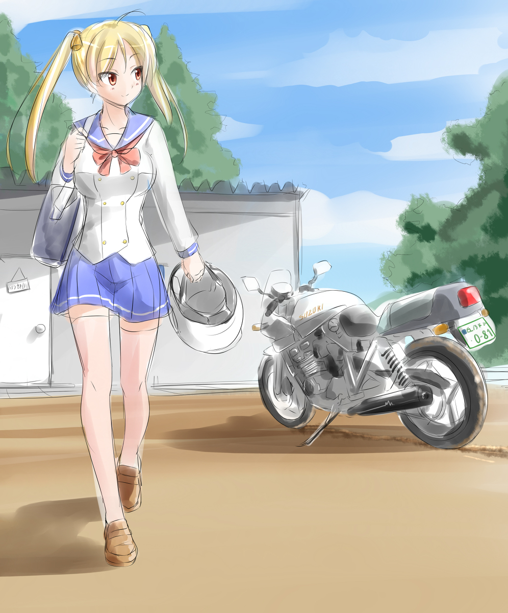 1girl bakuon!! blonde_hair brown_eyes highres school_uniform skirt smile suzunoki_rin twintails