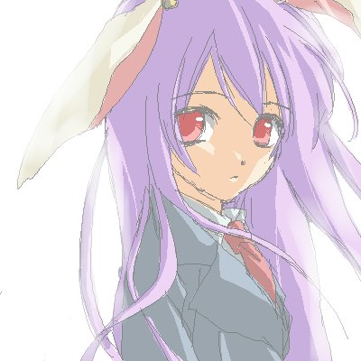 1girl akiyama_natsumi animal_ears bad_id bad_pixiv_id female_focus lowres necktie oekaki rabbit_ears red_necktie reisen_udongein_inaba solo touhou upper_body white_background