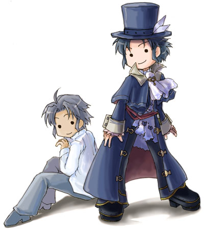 2boys chibi frederic_chopin_(trusty_bell) fuju hat lowres male_focus multiple_boys top_hat trusty_bell