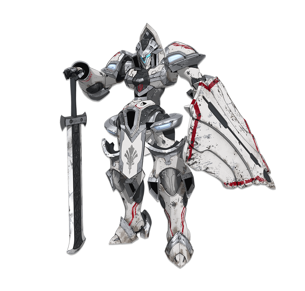 earlecumber full_body knight&#039;s_and_magic mecha robot shield silver_fenix_order sword weapon