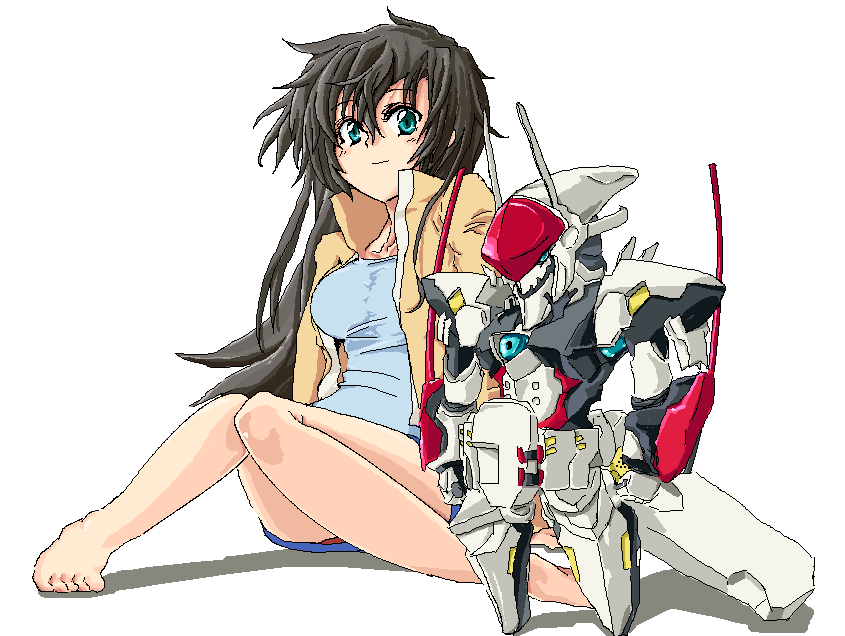 00s 1girl aqua_eyes bad_anatomy bad_feet barefoot black_hair blue_eyes chibi feet female_focus green_eyes kizaki_emi kurogane_no_linebarrel legs linebarrel long_hair mecha oekaki poorly_drawn robot sakurai_miyo sakurai_miyo(pixiv20269) sakurai_sanshi skirt solo