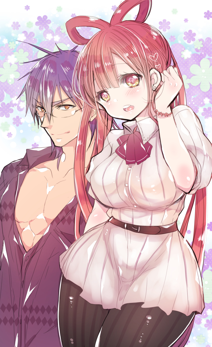 1boy 1girl breasts dress magi_the_labyrinth_of_magic mamemix red_hair ren_kougyoku