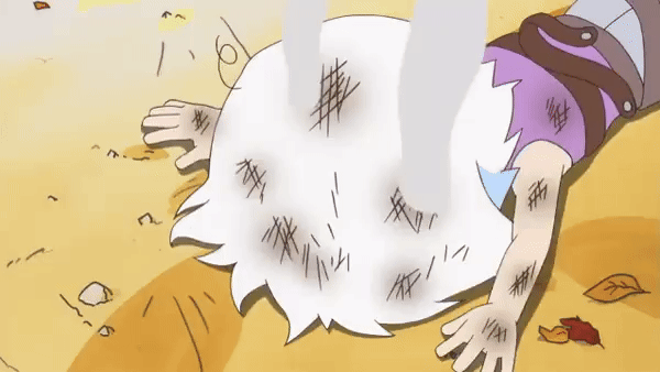 animated animated_gif belt brown_belt burning chibi faceplant grey_pants hoozuki_suigetsu leaves looping_animation lying male_focus messy_hair naruto_(series) naruto_shippuuden on_ground on_stomach pants perfect_loop purple_shirt scorch_marks shirt sleeveless sleeveless_shirt solo spiked_hair steaming_body white_hair